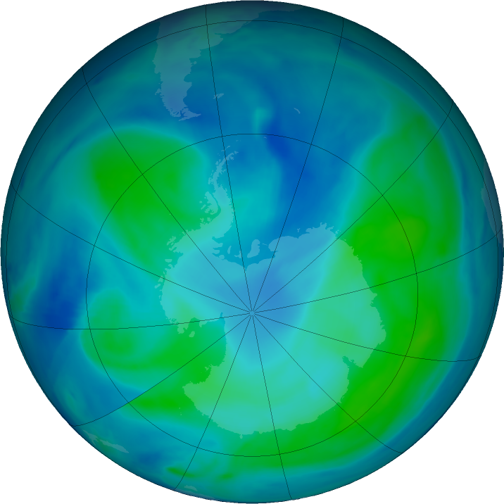 Antarctic ozone map for 12 February 2021